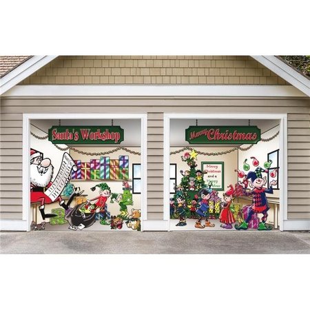 MY DOOR DECOR My Door Decor 285901XMAS-003 7 x 8 ft. Santas Workshop Outdoor Holiday 2 Car Split Door Mural Sign Banner Decor with Two Graphic Kits; Multi Color 285901XMAS-003